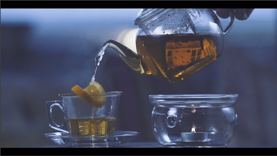 Tea being poured shot from Chaya Galata's video advertisement